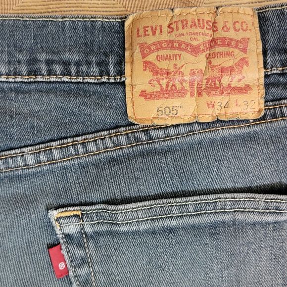 Levis Jeans Men 33x30* Blue 505 Regular Straight American Workwear Stretch Denim - Picture 11 of 14